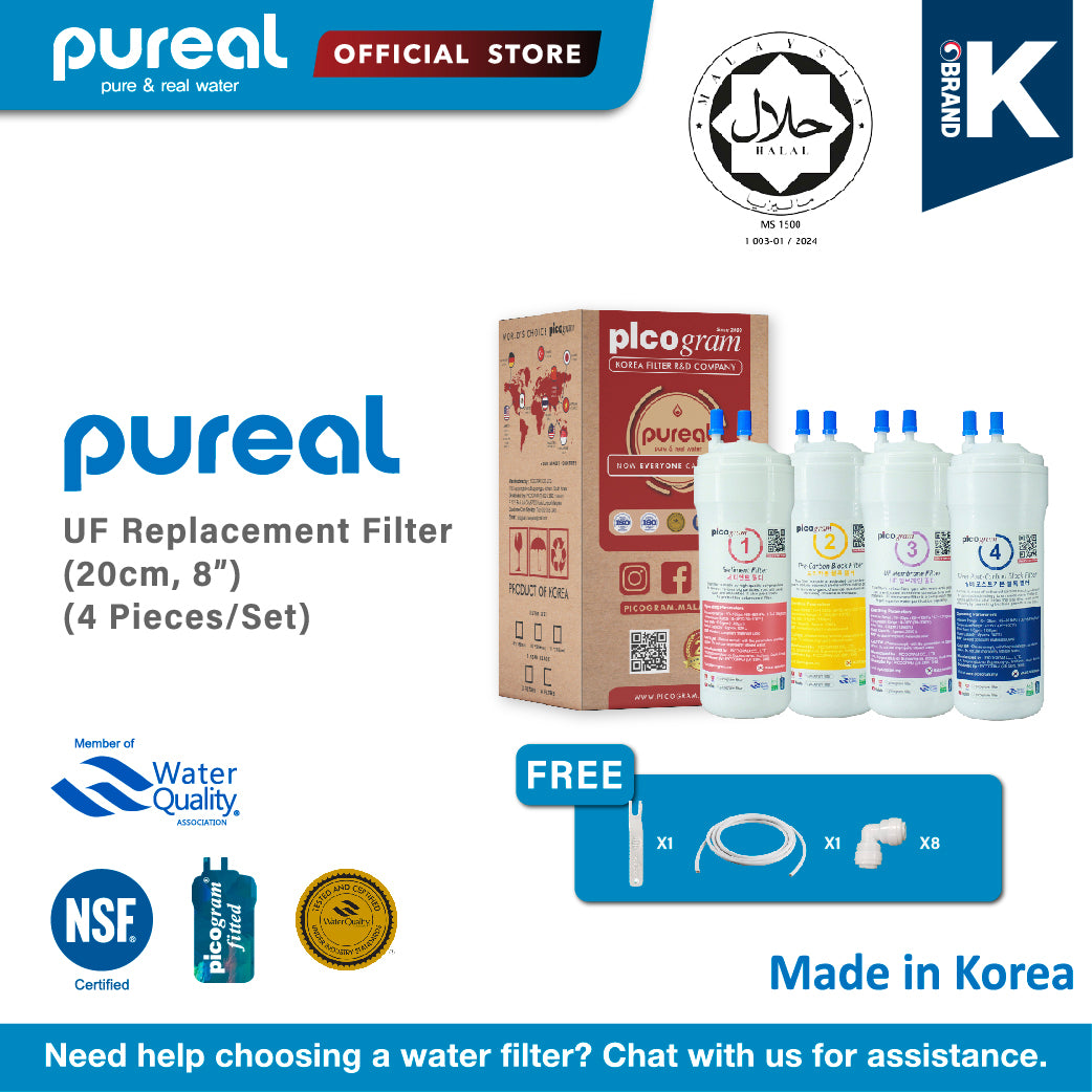 (Jakim Halal) 20cm/UF/EP/Korea Picogram Water Filters/ Water Dispenser/ Water Purifier Cartridges/ Compatible with Cuckoo Fusion Top, King Top, Icon, Iris, Xcel Dispenser / Picogram Korea HALAL Filters