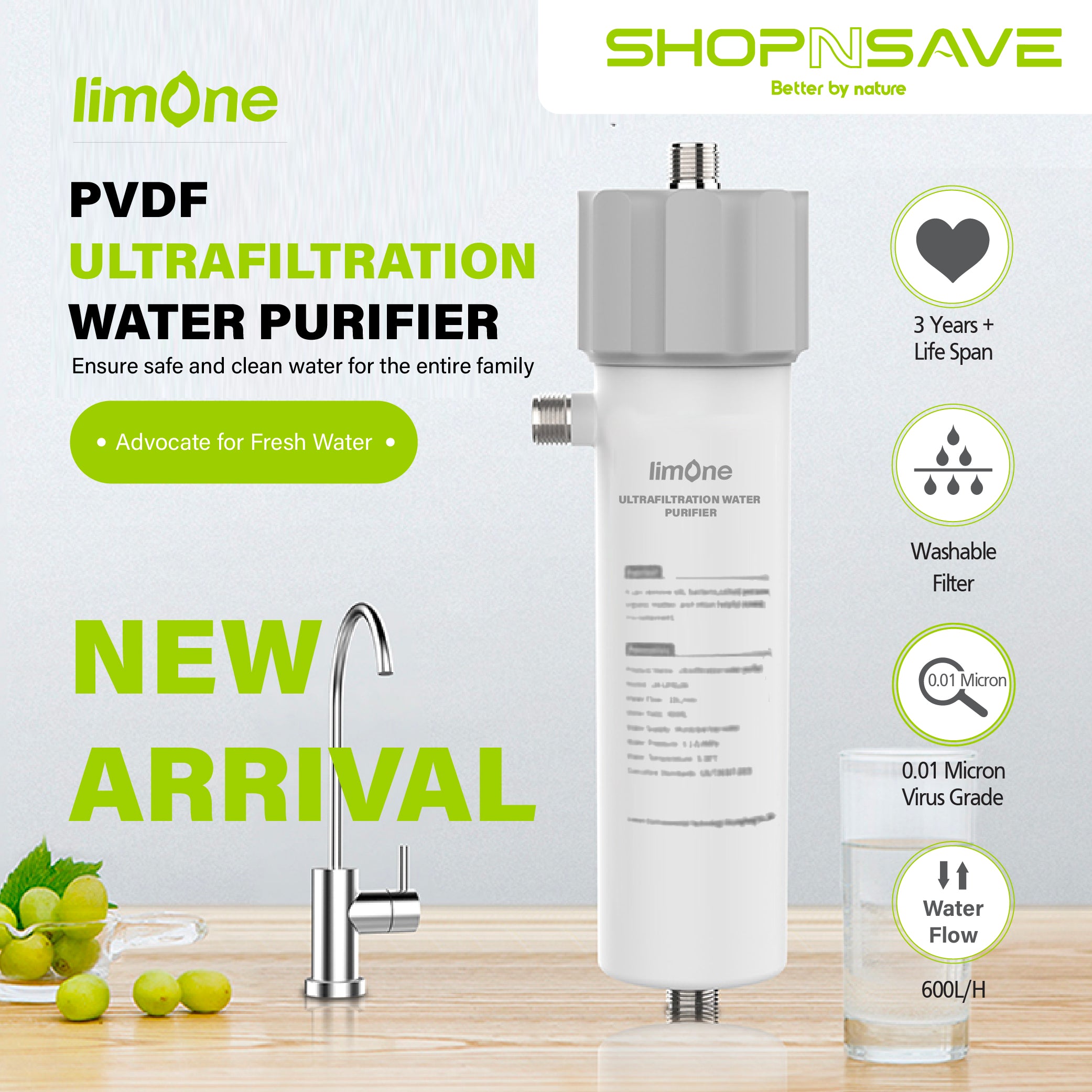 LIMONE PVDF Ultrafitration Water Purifier with Pureal Hybrid Home