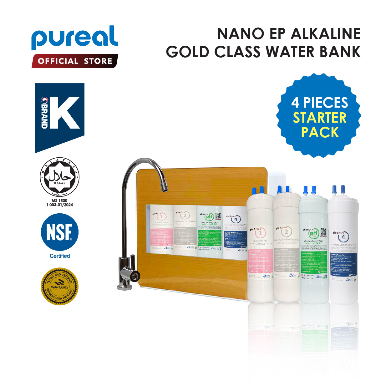 (JAKIM HALAL) Pureal Picogram Gold Class Water Bank with Nano Alkaline Water Filter Set (10&quot;/24cm)