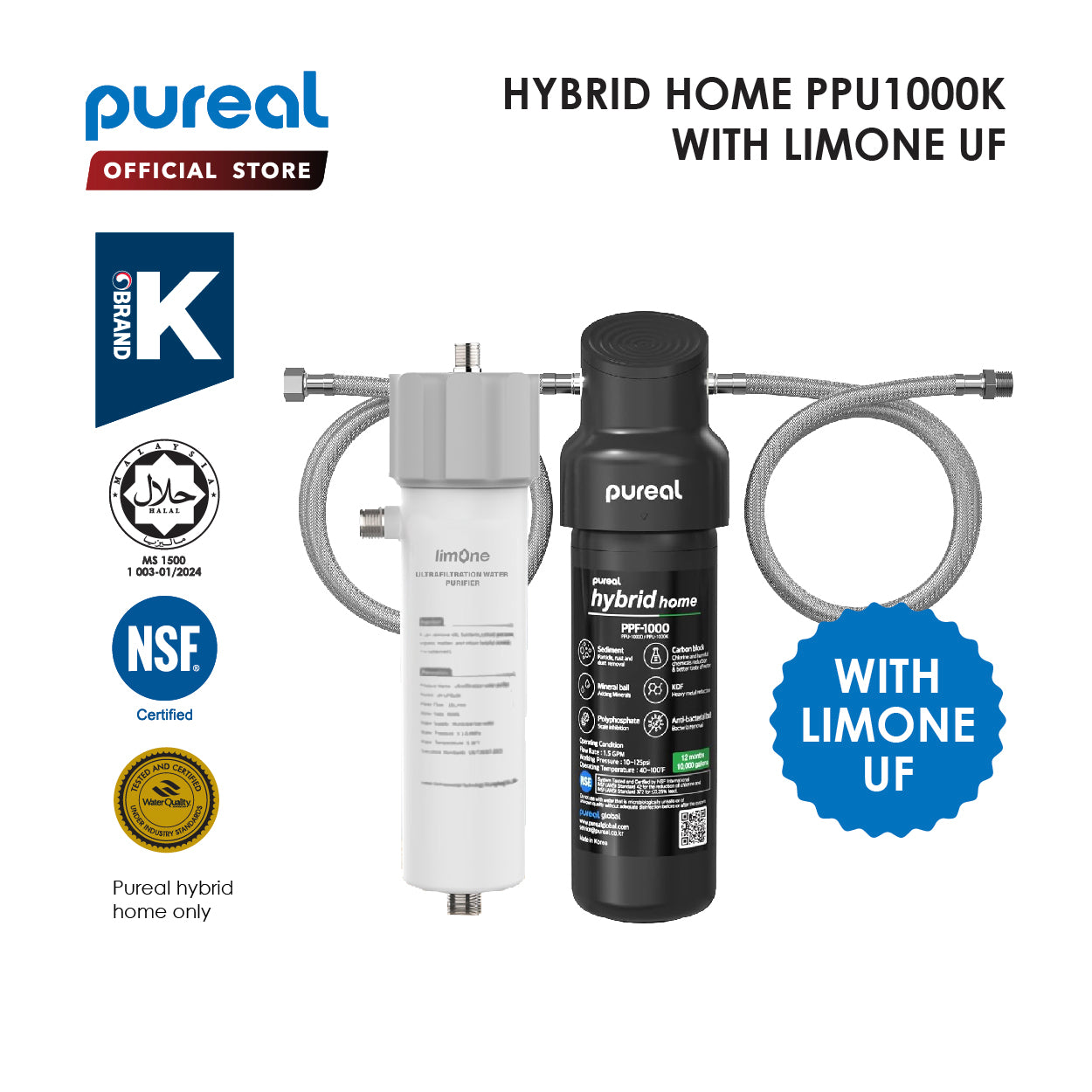 LIMONE PVDF Ultrafitration Water Purifier with Pureal Hybrid Home