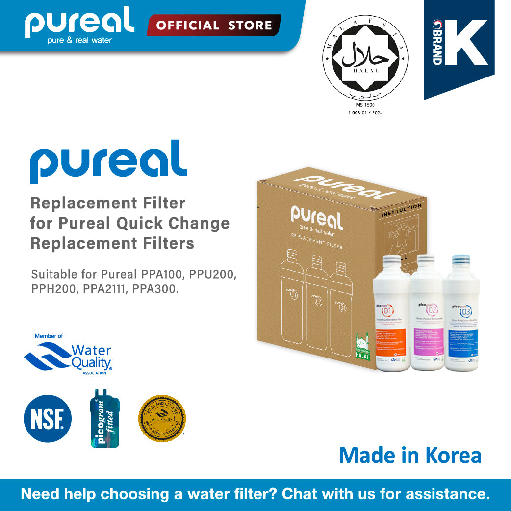 (Jakim Halal Certified) Pureal Replacement Filters for Pureal PPA100, Pureal PPU200, PPA2111, PPH200, PPA300