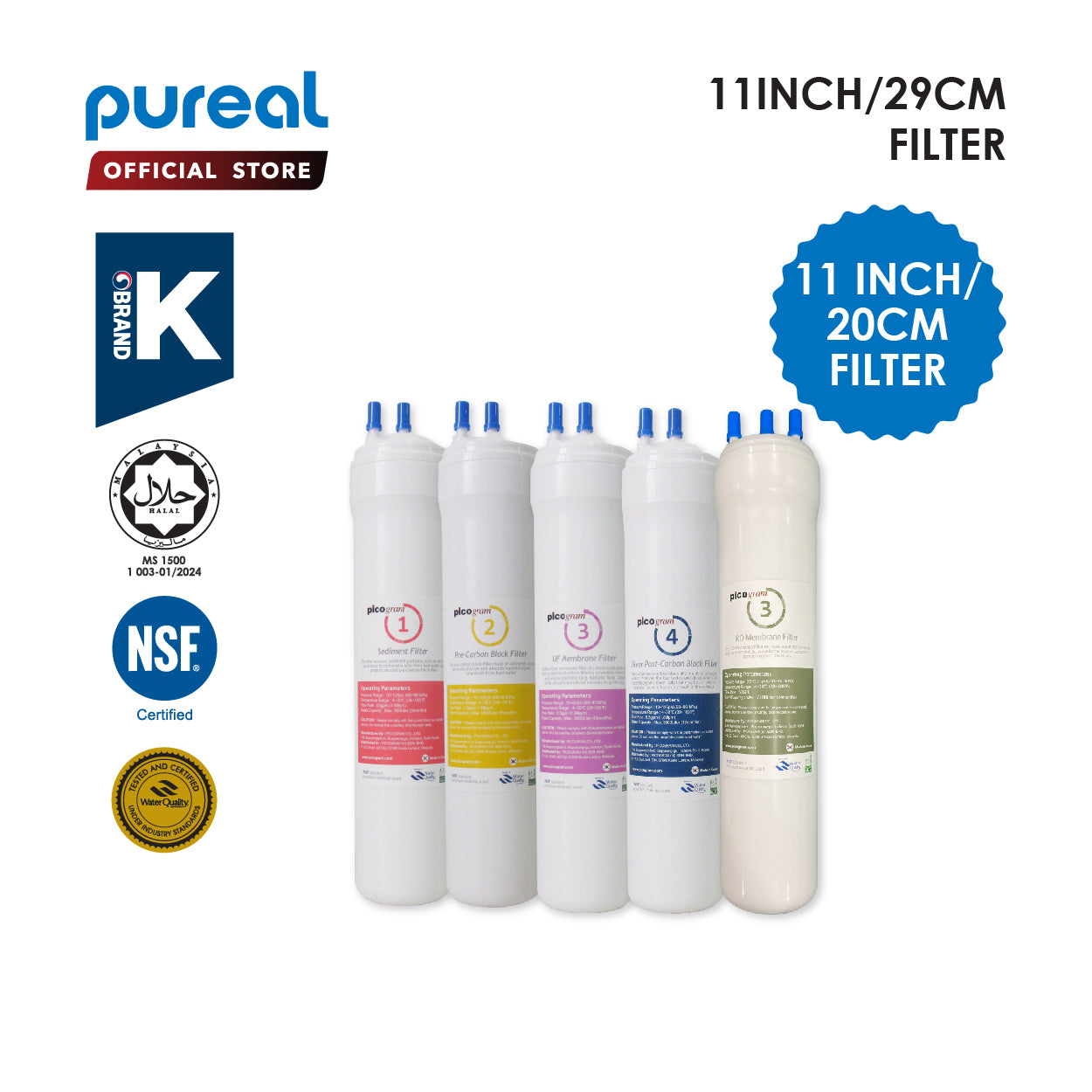 (Jakim HALAL) Pureal Picogram Replacement Filter, Water Filter [11&quot;inch | 29cm]