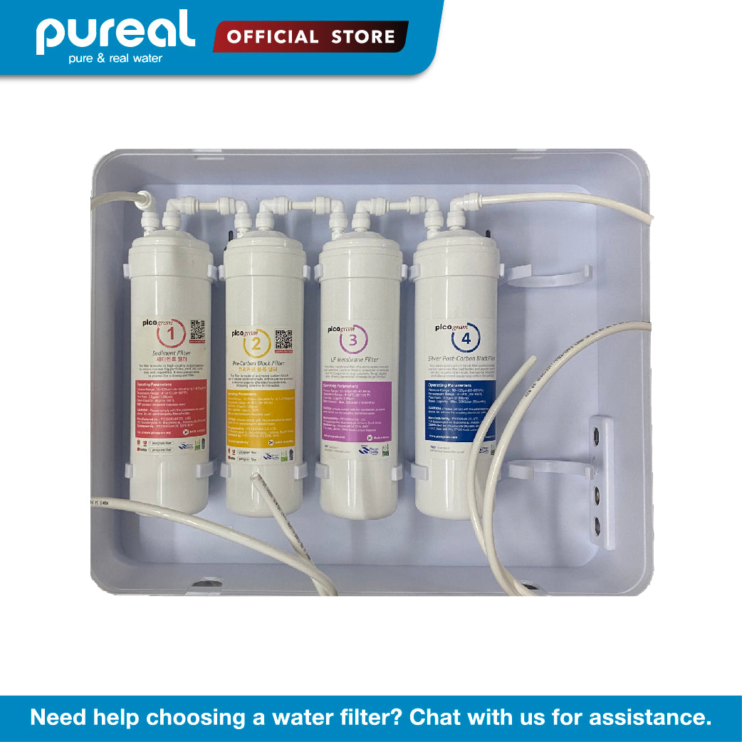 (Jakim HALAL) Picogram Natural UF Membrane Filter (4 Pieces / Set) FREE &quot;Water Bank Gold Glass&quot; Housing! wth 2 way diverter &amp; tube hose (FREE 2nd Year +4 extra replacement filters)