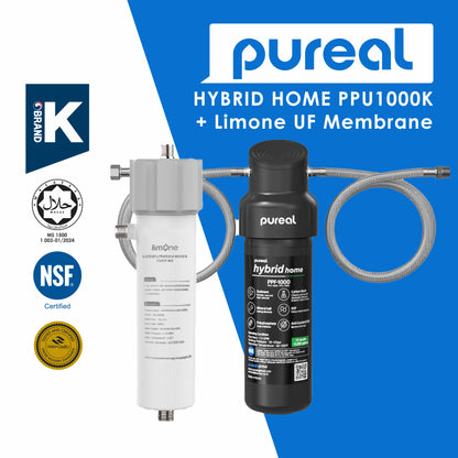 (Jakim Halal Certified) Pureal Hybrid Home PPU1000K Under Sink Water Filter System, 10K Gallons, NSF/ANSI 42&amp;372, Mineral Sediment Carbon Block KDF Polyphosphate Filter for Scale &amp; Lead &amp; Chlorine