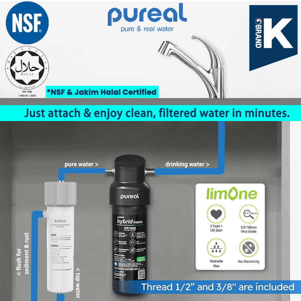 LIMONE PVDF Ultrafitration Water Purifier with Pureal Hybrid Home