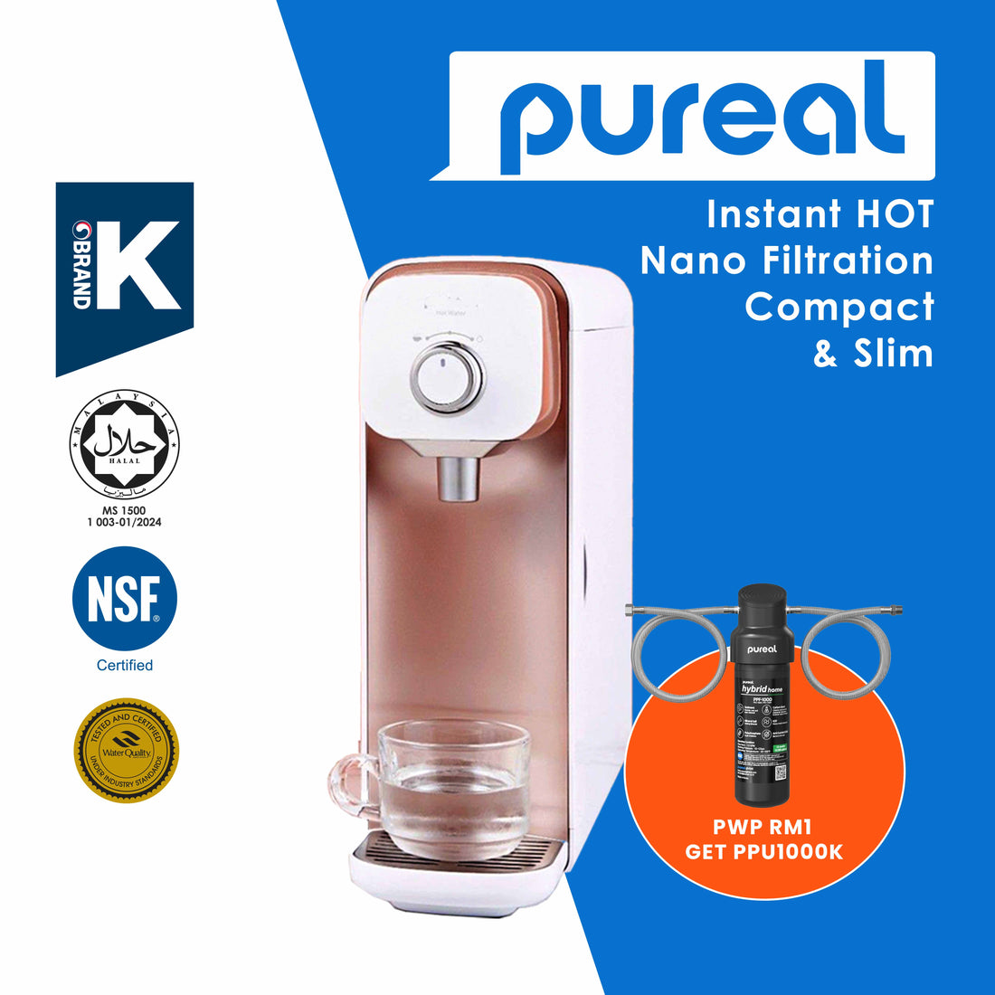 (Jakim Halal Certified) Korea Premium Pureal Hot &amp; Ambient Tankless Water Purifier